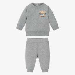 Moncler Enfant-Boys Grey Cotton Bear Logo Tracksuit | Childrensalon