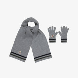 Серый шарф и перчатки из шерсти для мальчиков