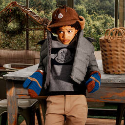 Moncler Enfant-جاكيت Montgenevre صوف لون رمادي للأولاد | Childrensalon