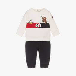 Moncler Enfant-بدلة رياضية أطفال ولادي قطن لون كحلي وعاجي | Childrensalon
