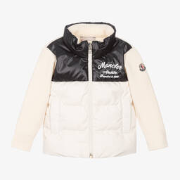 Moncler Enfant-كارديغان مبطن بريش صوف محبوك لون عاجي للأولاد | Childrensalon