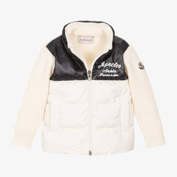Moncler Enfant-كارديغان مبطن بريش صوف محبوك لون عاجي للأولاد | Childrensalon