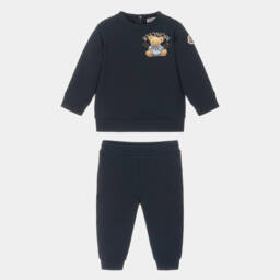 Moncler Enfant-طقم رياضي بشعار دب قطن لون كحلي للأولاد  | Childrensalon