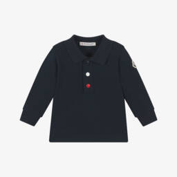Рубашка поло с длинными рукавами синяя из хлопка для мальчиков