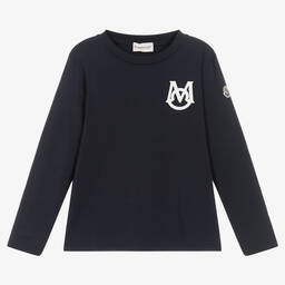 Moncler Enfant-توب قطن لون كحلي مونوغرام للأولاد | Childrensalon