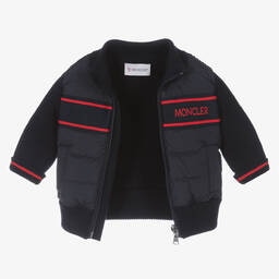 Moncler Enfant-توب بسحاب مبطن بريش لون كحلي للأولاد | Childrensalon