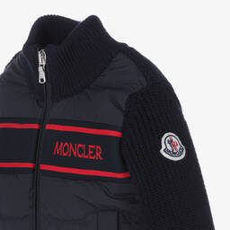 Moncler Enfant-توب بسحاب مبطن بريش لون كحلي للأولاد | Childrensalon