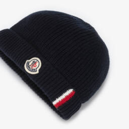 Moncler Enfant-Boys Navy Blue Wool Knitted Beanie Hat | Childrensalon