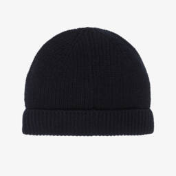 Moncler Enfant-Boys Navy Blue Wool Knitted Beanie Hat | Childrensalon