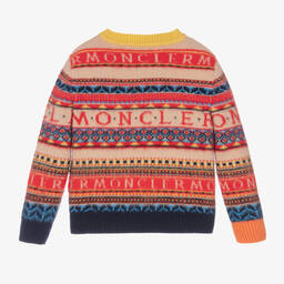 Moncler Enfant-بلوفر صوف بكر محبوك لون أحمر وبيج للأولاد | Childrensalon