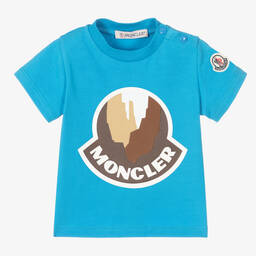 Moncler Enfant-Boys Turquoise Blue Cotton T-Shirt | Childrensalon