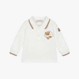 Moncler Enfant-Boys White Cotton Piqué Bear Logo Polo Shirt | Childrensalon