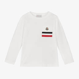 Moncler Enfant-توب قطن جيرسي لون أبيض للأولاد | Childrensalon