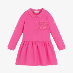 Moncler Enfant-Girls Fuchsia Pink Logo Polo Dress | Childrensalon