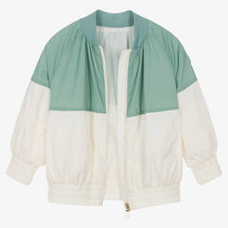 Moncler Enfant-Girls Green & Ivory Aine Jacket | Childrensalon