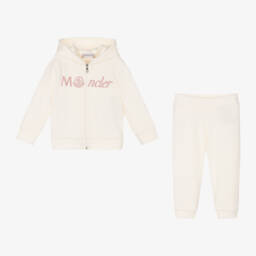 Moncler Enfant-Girls Ivory Cotton Velour Tracksuit | Childrensalon
