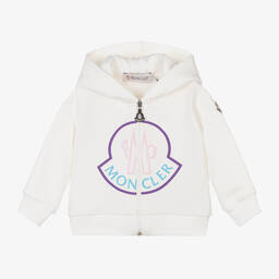 Moncler Enfant-Girls Ivory Cotton Zip-Up Hoodie | Childrensalon