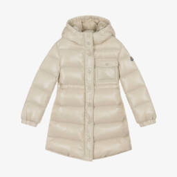 Moncler Enfant-Girls Ivory Down Padded Hooded Dacca Coat | Childrensalon