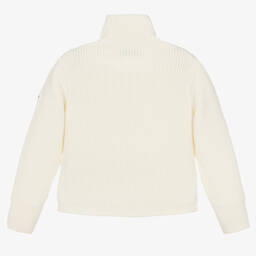 Moncler Enfant-توب بسحّاب صوف بكر لون عاجي مبطن بريش للبنات | Childrensalon