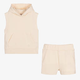 Moncler Enfant-Girls Ivory Hoodie & Shorts Set | Childrensalon