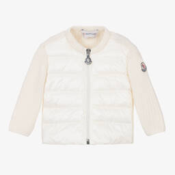 Moncler Enfant-كارديغان مبطن مزيج صوف محبوك لون عاجي للبنات | Childrensalon