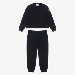 Moncler Enfant-Girls Navy Blue Cotton Tracksuit with Embroidered Logo | Childrensalon