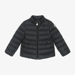 Moncler Enfant-جاكيت بافر أطفال بناتي لون كحلي مبطن بريش | Childrensalon
