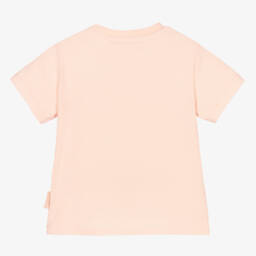 Moncler Enfant-Girls Peach Pink Cotton Logo T-Shirt | Childrensalon