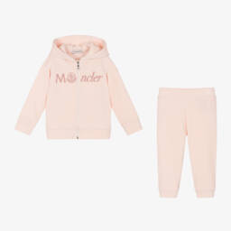 Moncler Enfant-Girls Pink Cotton Velour Tracksuit | Childrensalon