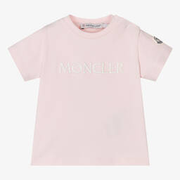 Moncler Enfant-تيشيرت أطفال بناتي قطن جيرسي مطرز لون زهري | Childrensalon