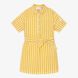 Moncler Enfant-فستان مقلم قطن لون أصفر | Childrensalon