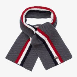 Moncler Enfant-Grey Knitted Wool Scarf | Childrensalon
