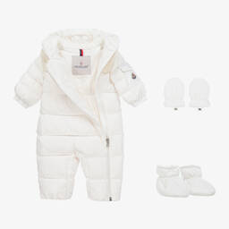Moncler Enfant-أفرول شتوي أطفال رضع مبطن بريش لون عاجي | Childrensalon