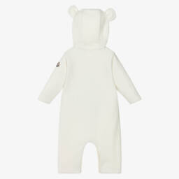 Moncler Enfant-Ivory Polar Fleece Embroidered Logo Pramsuit | Childrensalon