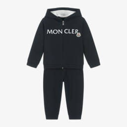 Moncler Enfant-بدلة رياضية بغطاء رأس قطن لون كحلي | Childrensalon