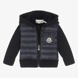 Moncler Enfant-توب بسحّاب قطن لون كحلي مبطن بريش للأطفال | Childrensalon