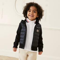 Moncler Enfant-توب بسحّاب قطن لون كحلي مبطن بريش للأطفال | Childrensalon