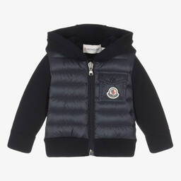 Moncler Enfant-توب بسحّاب قطن لون كحلي مبطن بريش للأطفال | Childrensalon