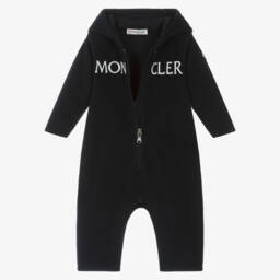 Moncler Enfant-Navy Blue Polar Fleece Embroidered Logo Pramsuit | Childrensalon