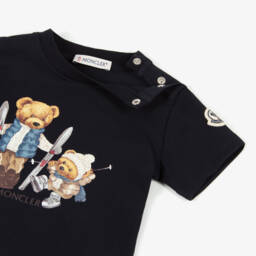 Moncler Enfant-Navy Blue Skiing Bear Cotton T-Shirt | Childrensalon