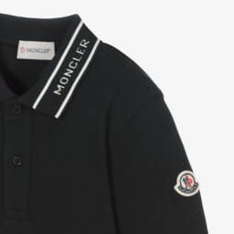 Moncler Enfant-قميص بولو قطن بيكيه لون أسود | Childrensalon