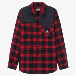 Moncler Enfant-Teen Boys Red & Blue Cotton Check Shirt | Childrensalon