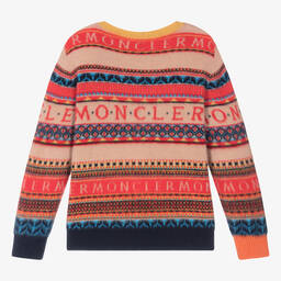 Moncler Enfant-بلوفر صوف محبوك لون أحمر وبيج للمراهقين | Childrensalon