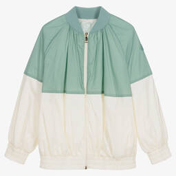 Moncler Enfant-Teen Girls Green & Ivory Aine Jacket | Childrensalon