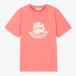Moncler Enfant-Teen Girls Pink Logo Print Cotton T-Shirt | Childrensalon
