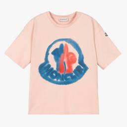 Moncler Enfant-Teen Girls Pink Watercolour Logo Cotton T-Shirt | Childrensalon
