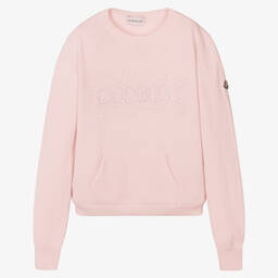 Moncler Enfant-بلوفر صوف بكر محبوك لون زهري للمراهقات | Childrensalon