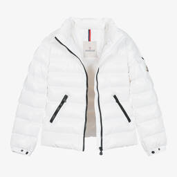 Moncler Enfant-جاكيت بافر تينز بناتي مبطن لون أبيض | Childrensalon