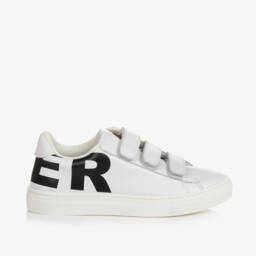 Moncler Enfant-حذاء رياضي جلد لون أبيض وأسود للأولاد | Childrensalon