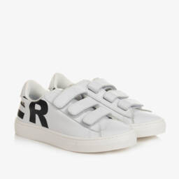 Moncler Enfant-حذاء رياضي جلد لون أبيض وأسود للأولاد | Childrensalon